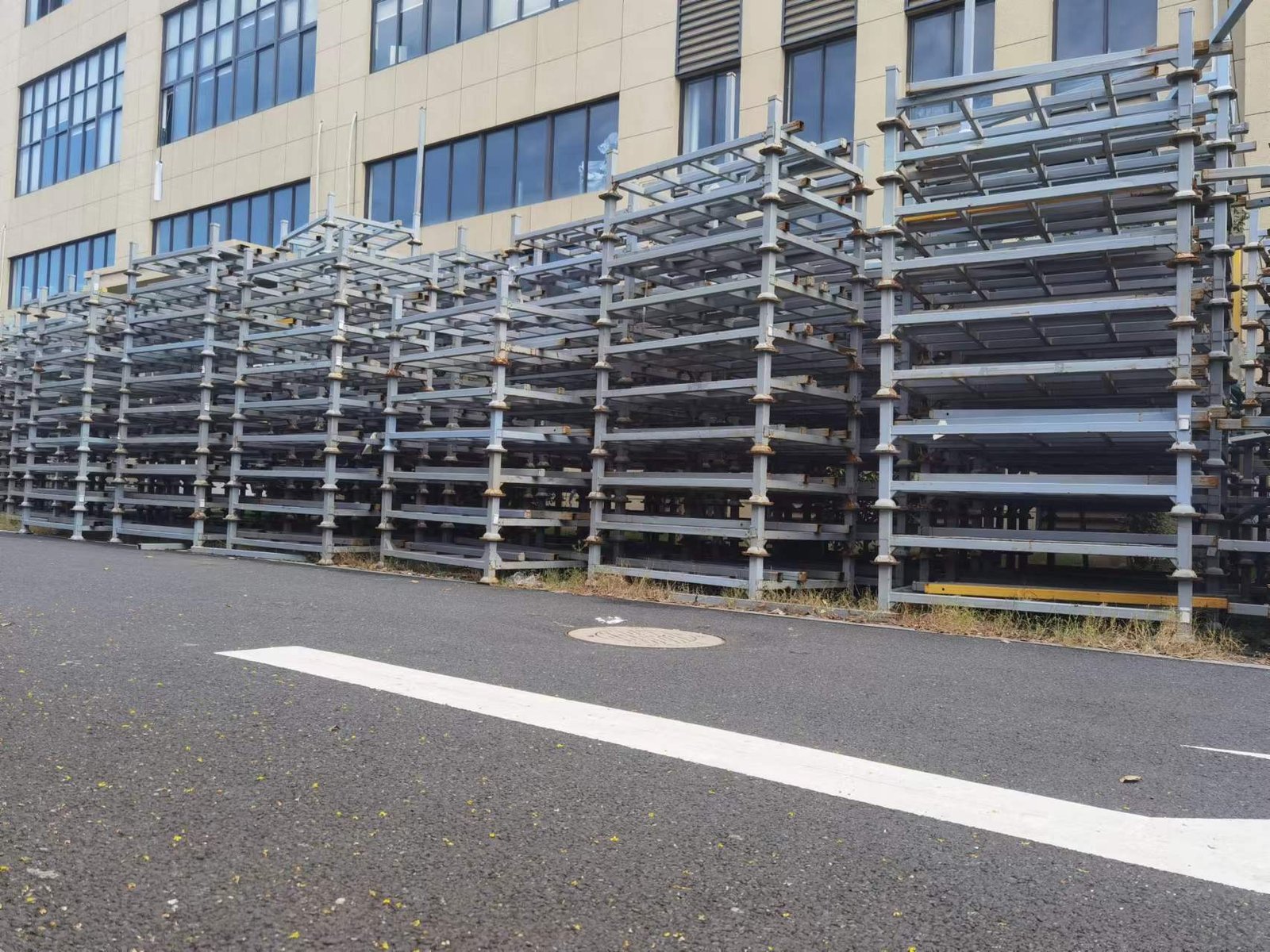 Empty textile roll rack frame — compact nested storage